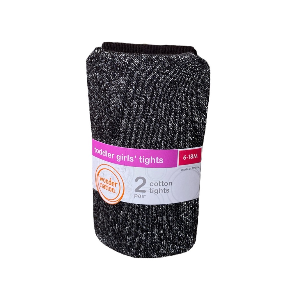 Wonder Nation Silver Shimmer Lurex And Black Flat Tights